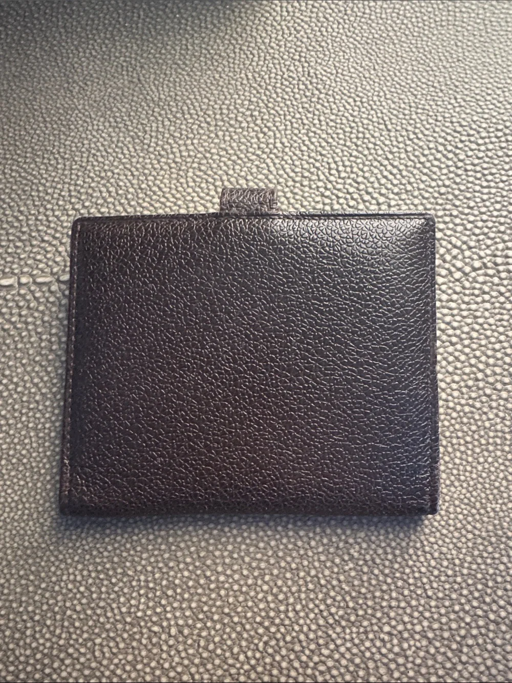 BVLGARI Dark Brown Pebbled Leather Card Holder with Gold Ring